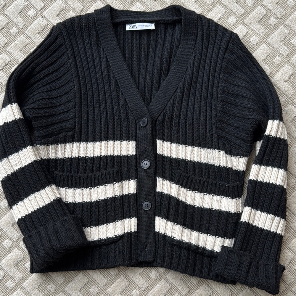 Zara Chunky Cardigan with Stripes